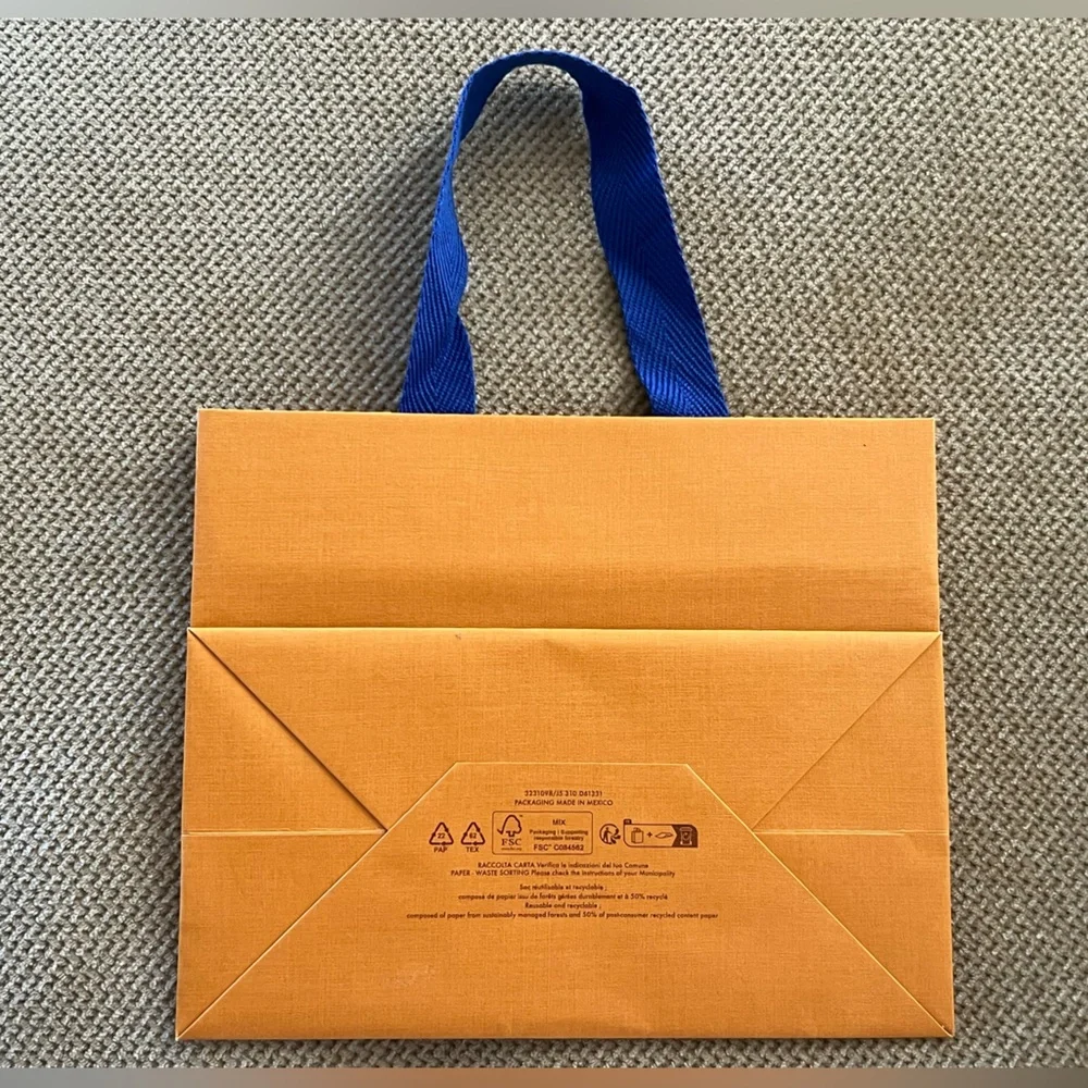 Authentic Small Louis Vuitton Orange Shopping Tote with Blue Handles